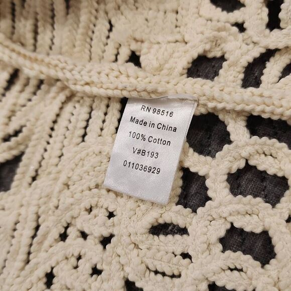 Crochet Knit Heavy Short Sleeve Cardigan Women's One Size Cream Art To Wear 100% - Picture 5 of 10